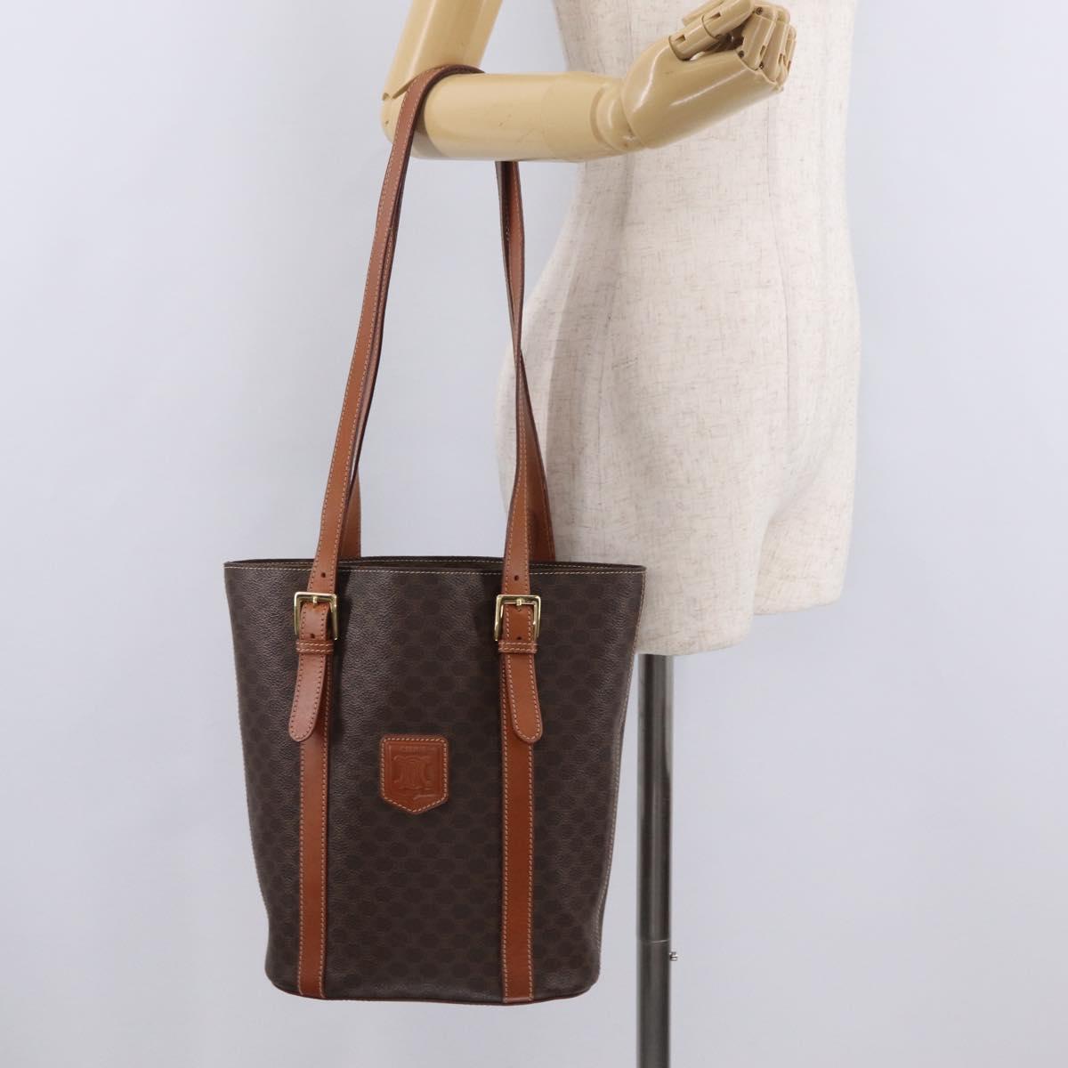 CELINE Macadam Canvas Shoulder Bag PVC Leather Brown Gold Auth BA16692
