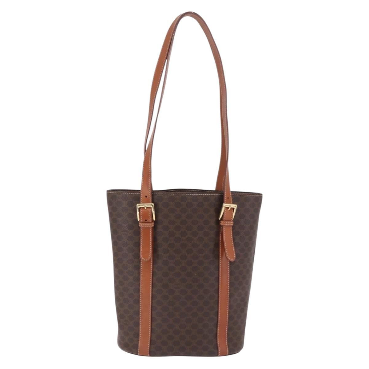 CELINE Macadam Canvas Shoulder Bag PVC Leather Brown Gold Auth BA16692