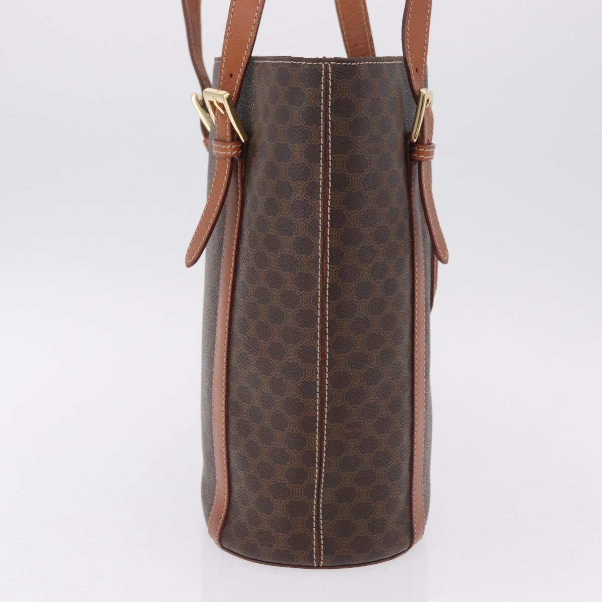 CELINE Macadam Canvas Shoulder Bag PVC Leather Brown Gold Auth BA16692