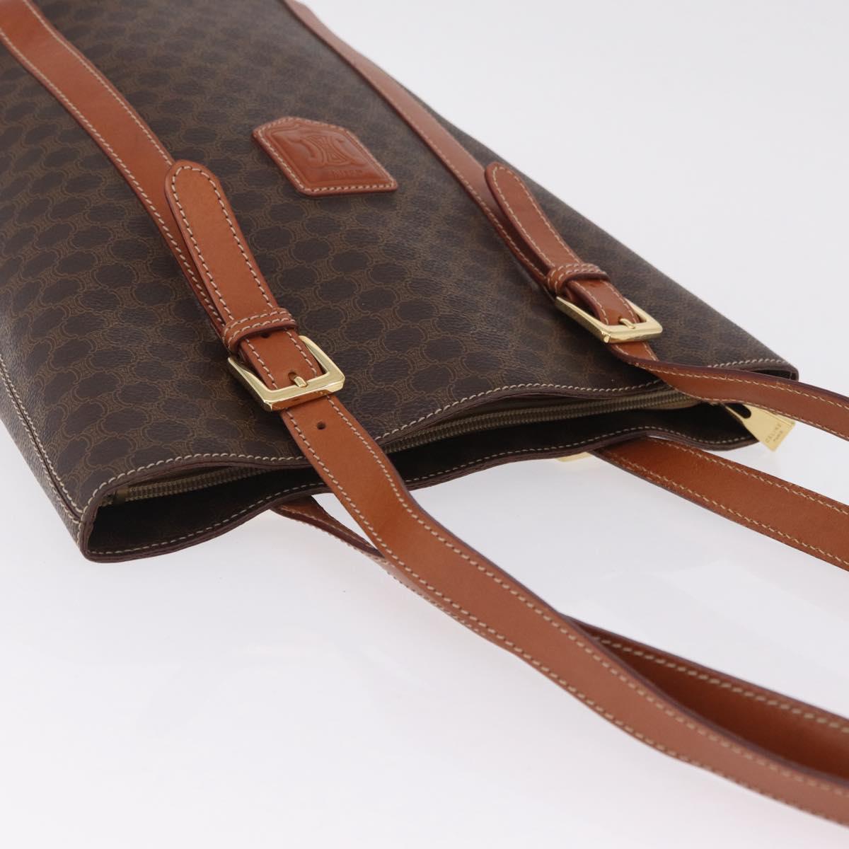 CELINE Macadam Canvas Shoulder Bag PVC Leather Brown Gold Auth BA16692