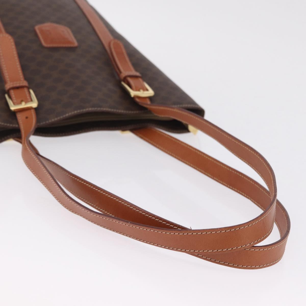 CELINE Macadam Canvas Shoulder Bag PVC Leather Brown Gold Auth BA16692