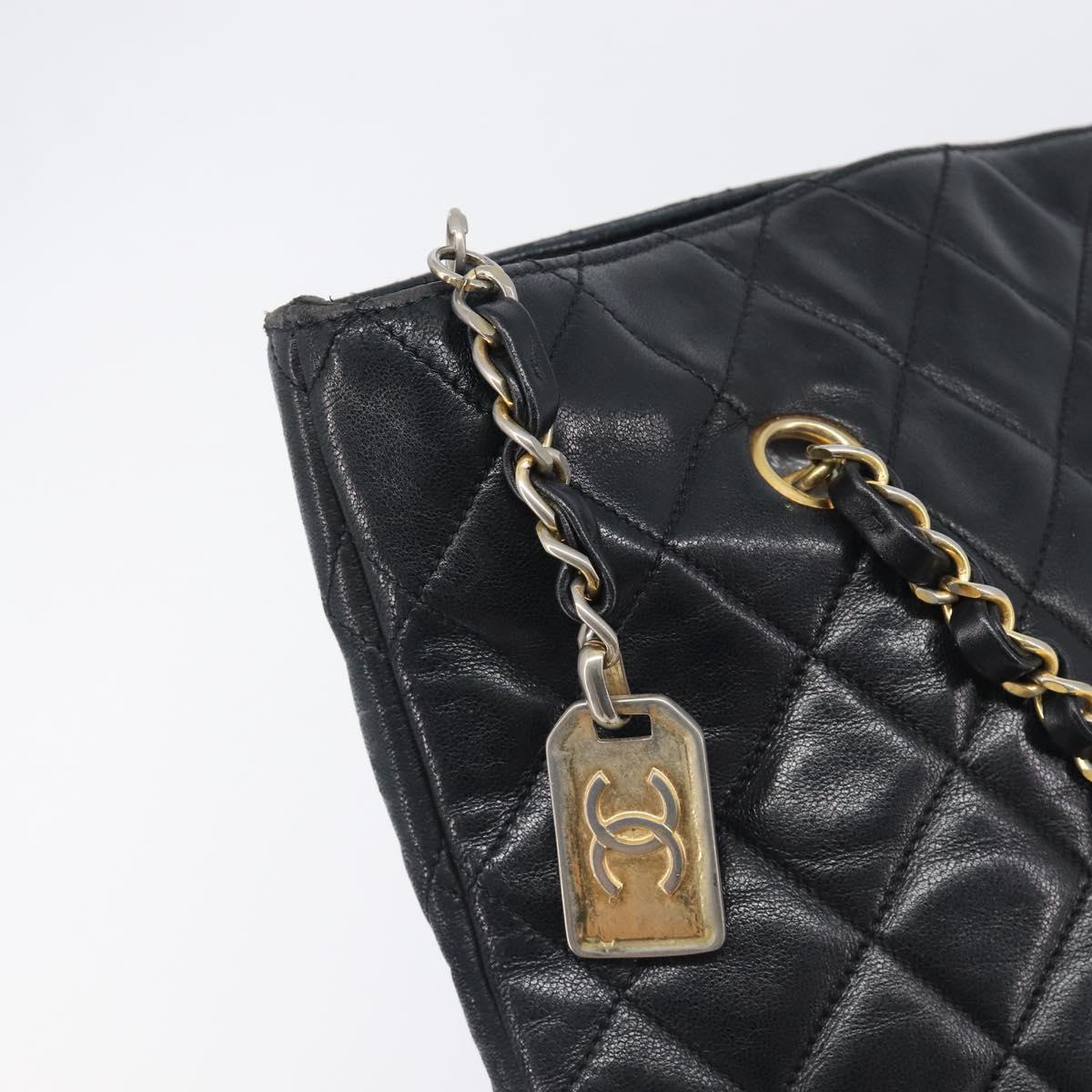 CHANEL Matelasse Chain Shoulder Bag Lamb Skin Black Gold CC Auth BA16693