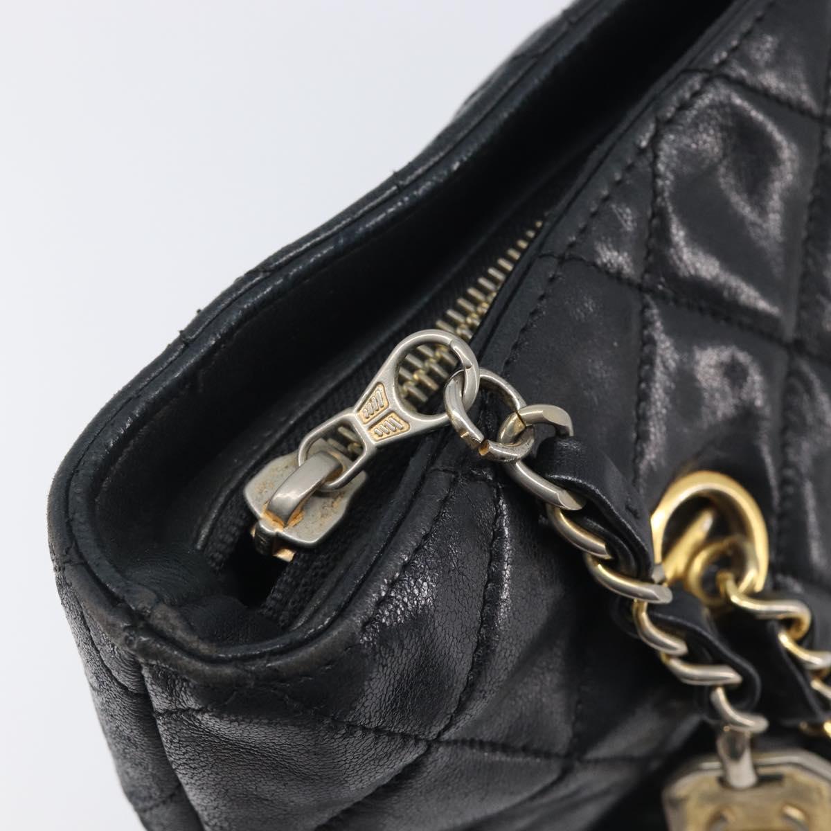 CHANEL Matelasse Chain Shoulder Bag Lamb Skin Black Gold CC Auth BA16693