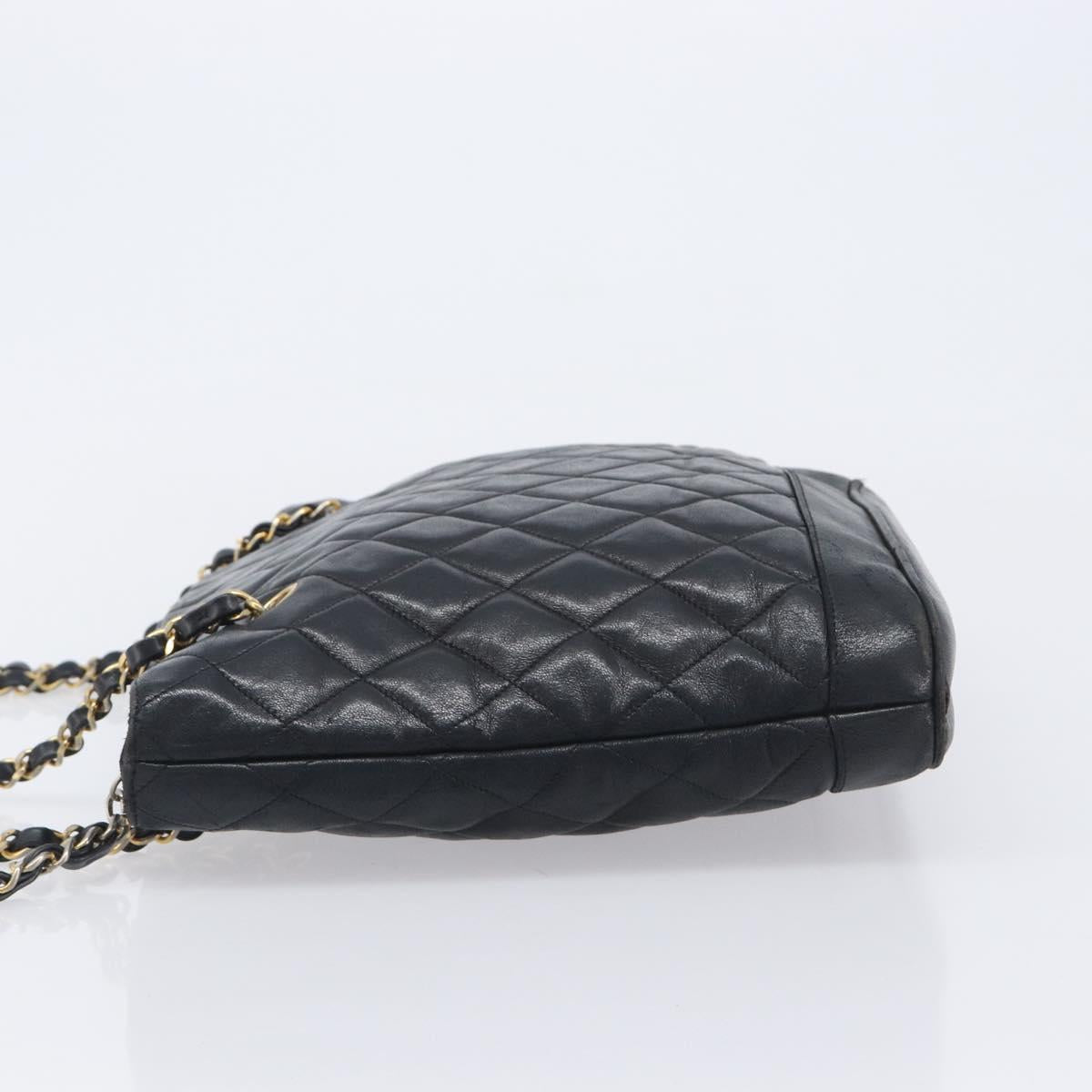 CHANEL Matelasse Chain Shoulder Bag Lamb Skin Black Gold CC Auth BA16693