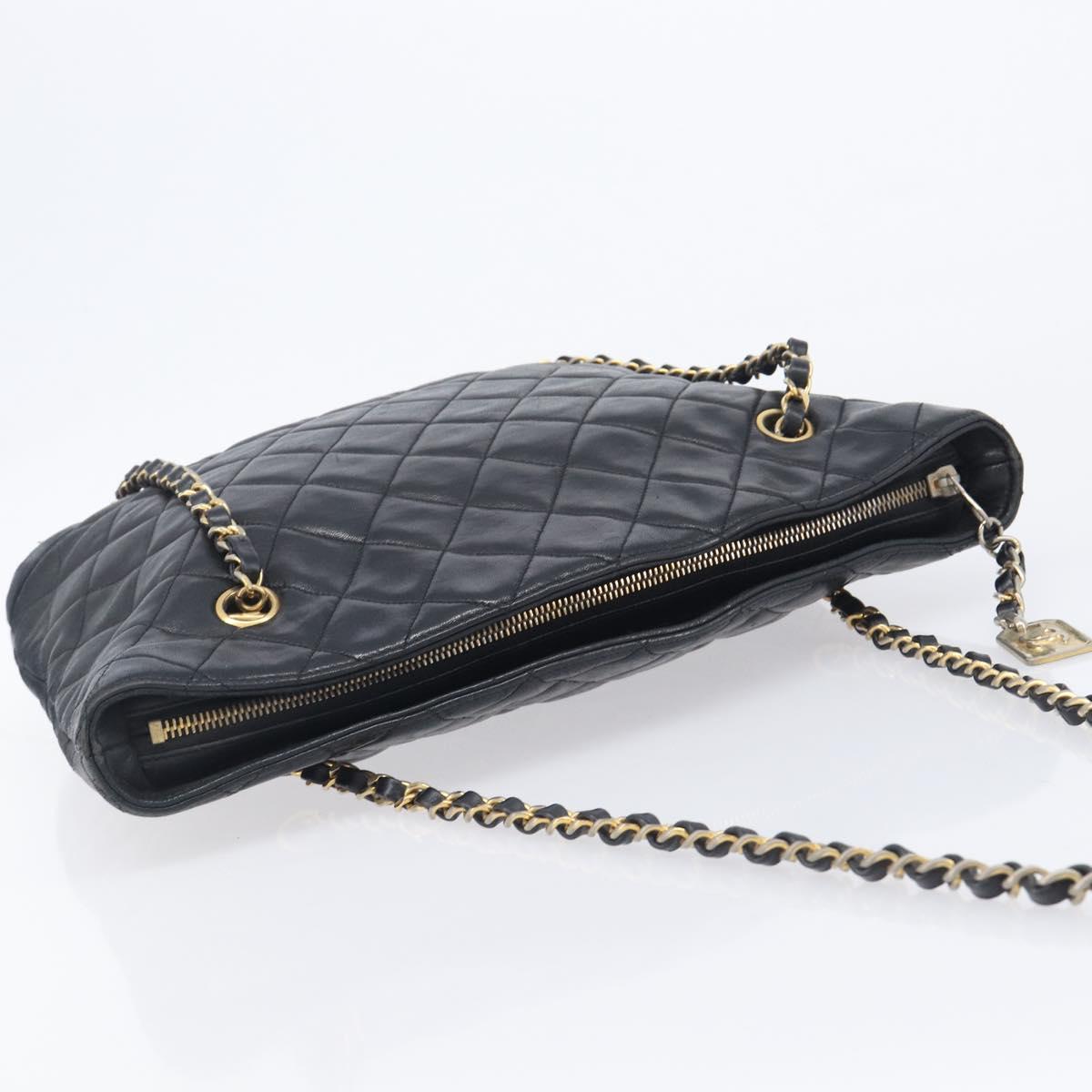 CHANEL Matelasse Chain Shoulder Bag Lamb Skin Black Gold CC Auth BA16693