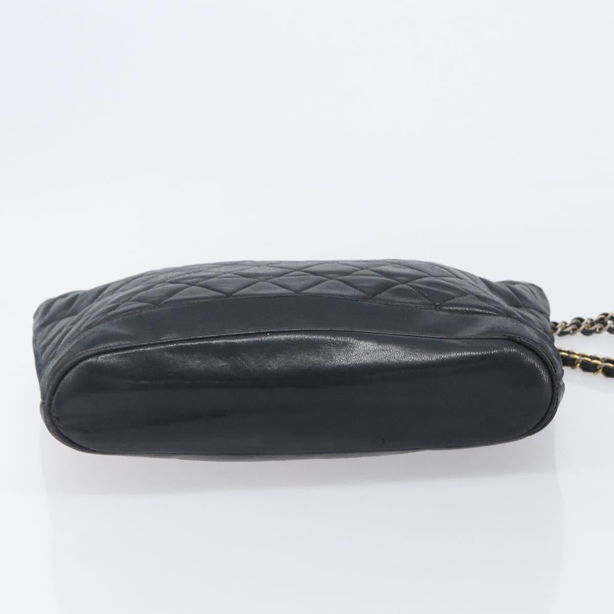 CHANEL Matelasse Chain Shoulder Bag Lamb Skin Black Gold CC Auth BA16693