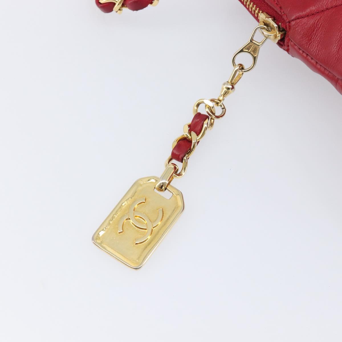 CHANEL Matelasse Chain Shoulder Bag Lamb Skin Red Gold CC Auth BA16694