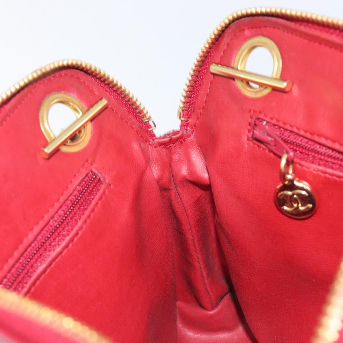 CHANEL Matelasse Chain Shoulder Bag Lamb Skin Red Gold CC Auth BA16694