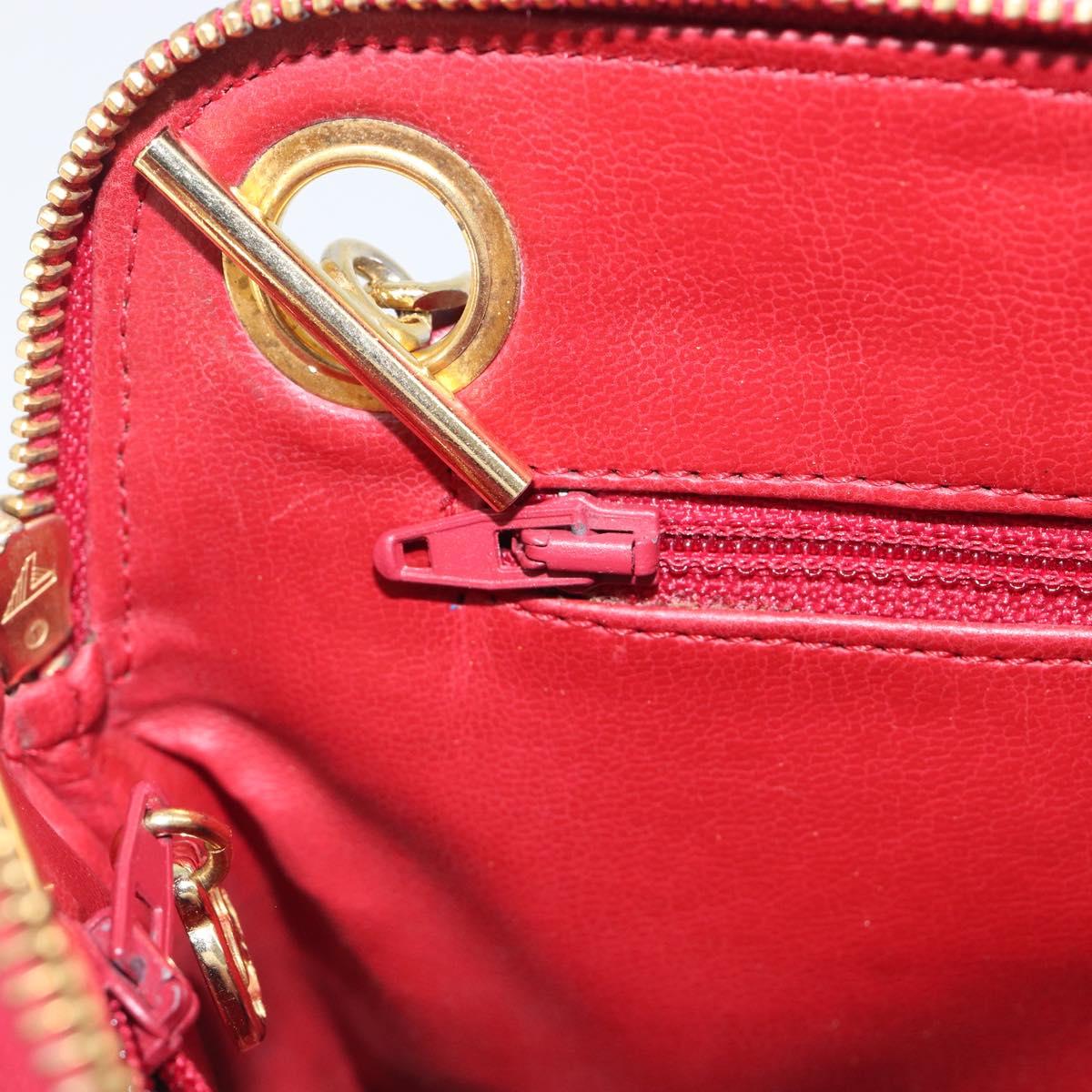 CHANEL Matelasse Chain Shoulder Bag Lamb Skin Red Gold CC Auth BA16694