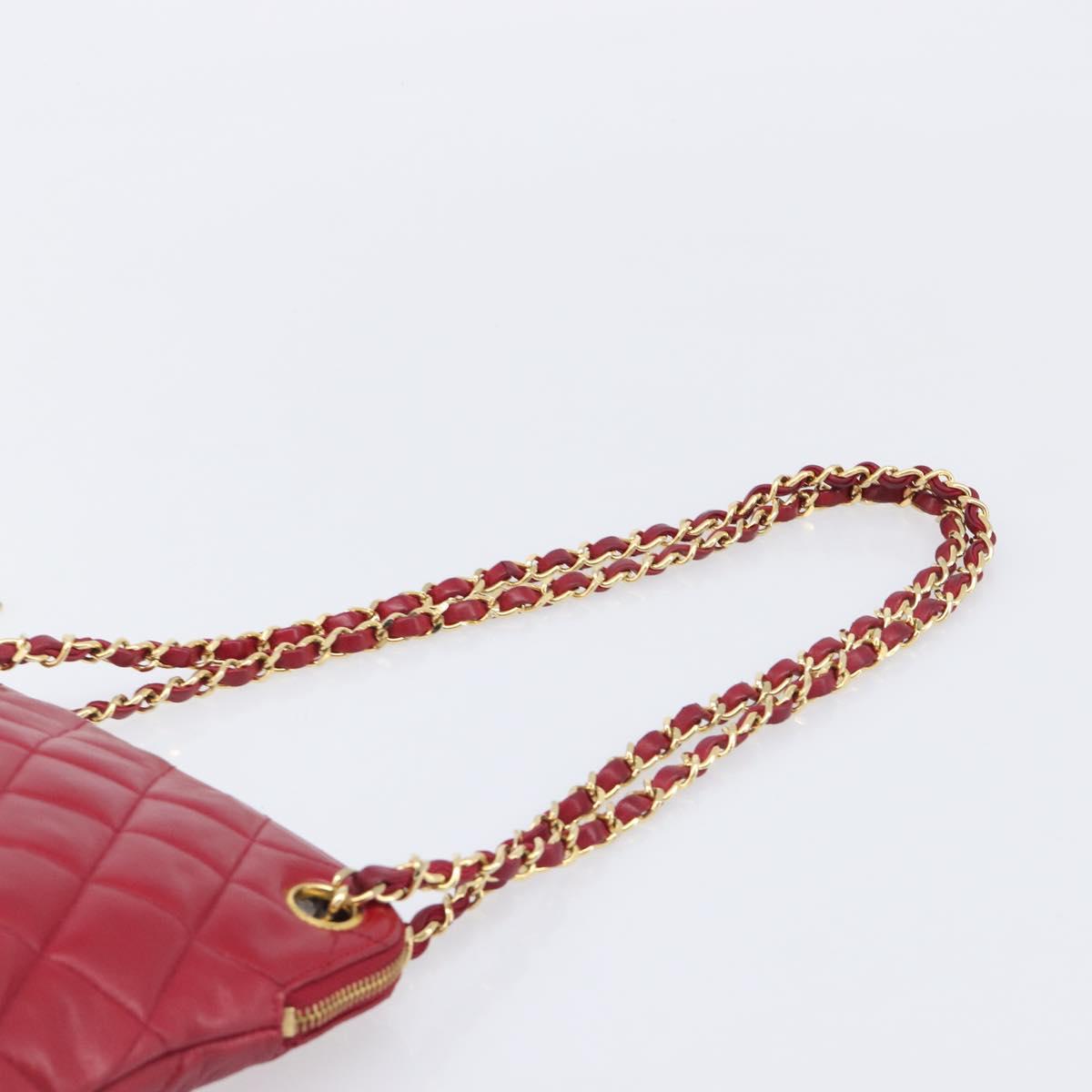 CHANEL Matelasse Chain Shoulder Bag Lamb Skin Red Gold CC Auth BA16694