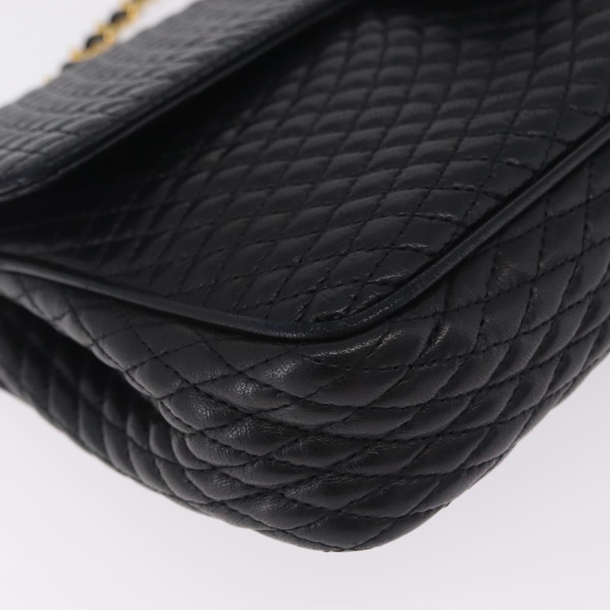 Bally Chain Shoulder Bag Leather Black Gold Auth BA16698