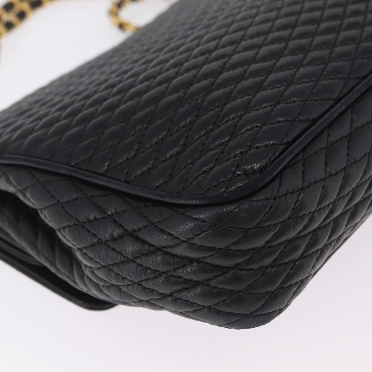 Bally Chain Shoulder Bag Leather Black Gold Auth BA16698