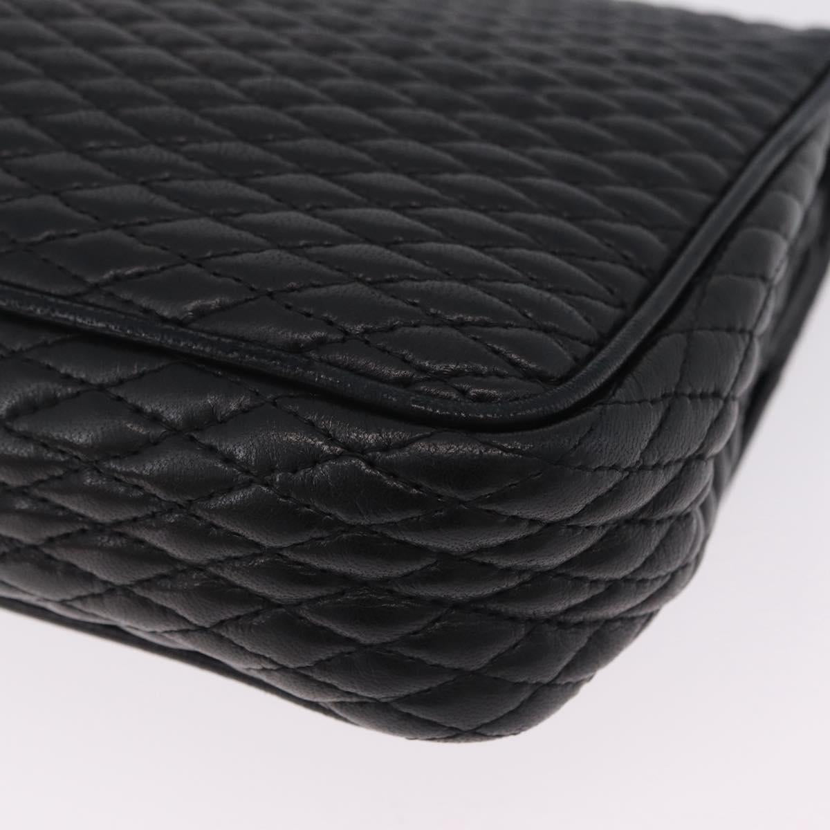 Bally Chain Shoulder Bag Leather Black Gold Auth BA16698