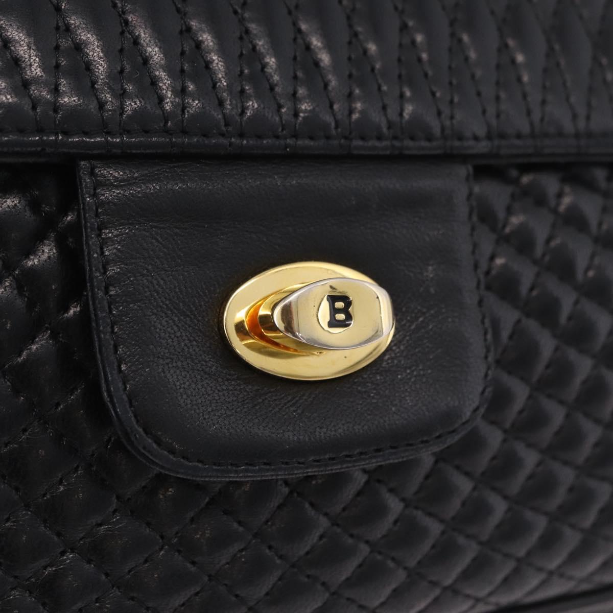 Bally Chain Shoulder Bag Leather Black Gold Auth BA16698