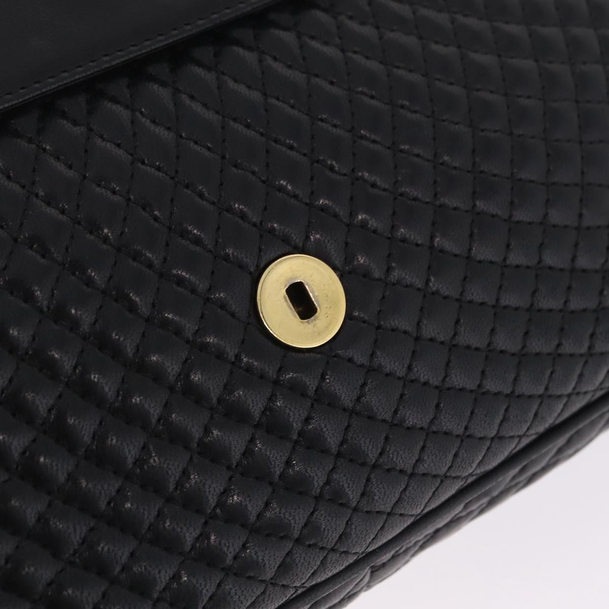 Bally Chain Shoulder Bag Leather Black Gold Auth BA16698