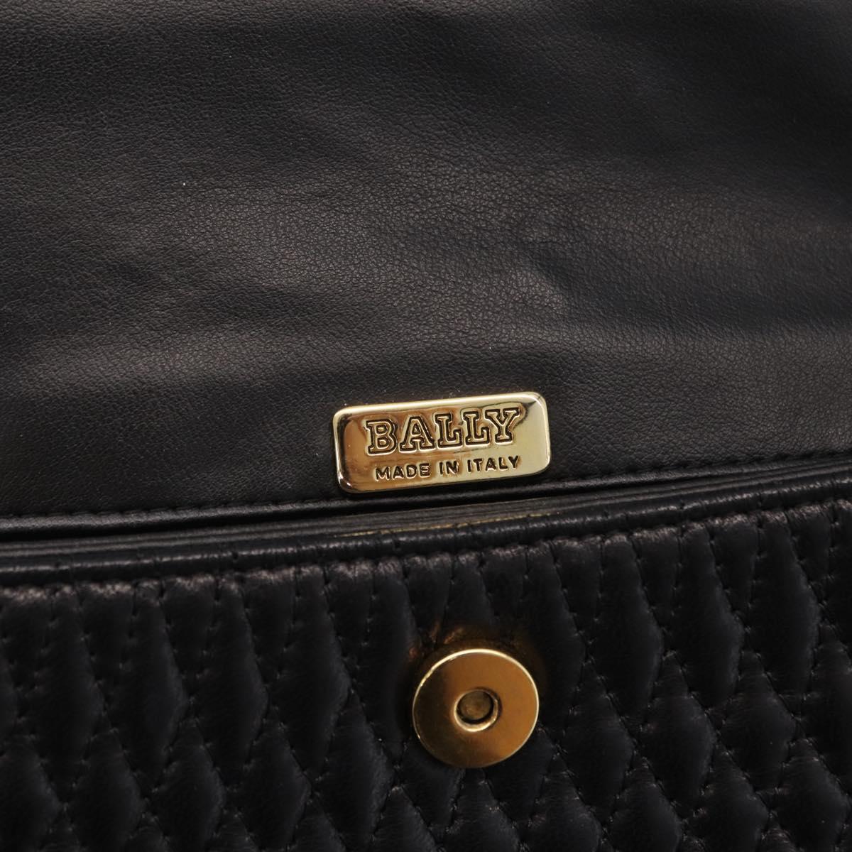 Bally Chain Shoulder Bag Leather Black Gold Auth BA16698