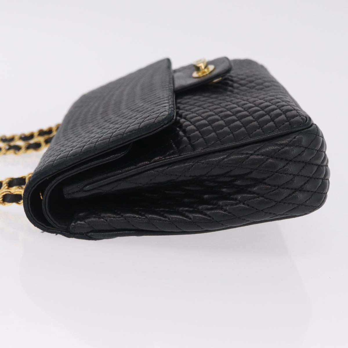 Bally Chain Shoulder Bag Leather Black Gold Auth BA16698