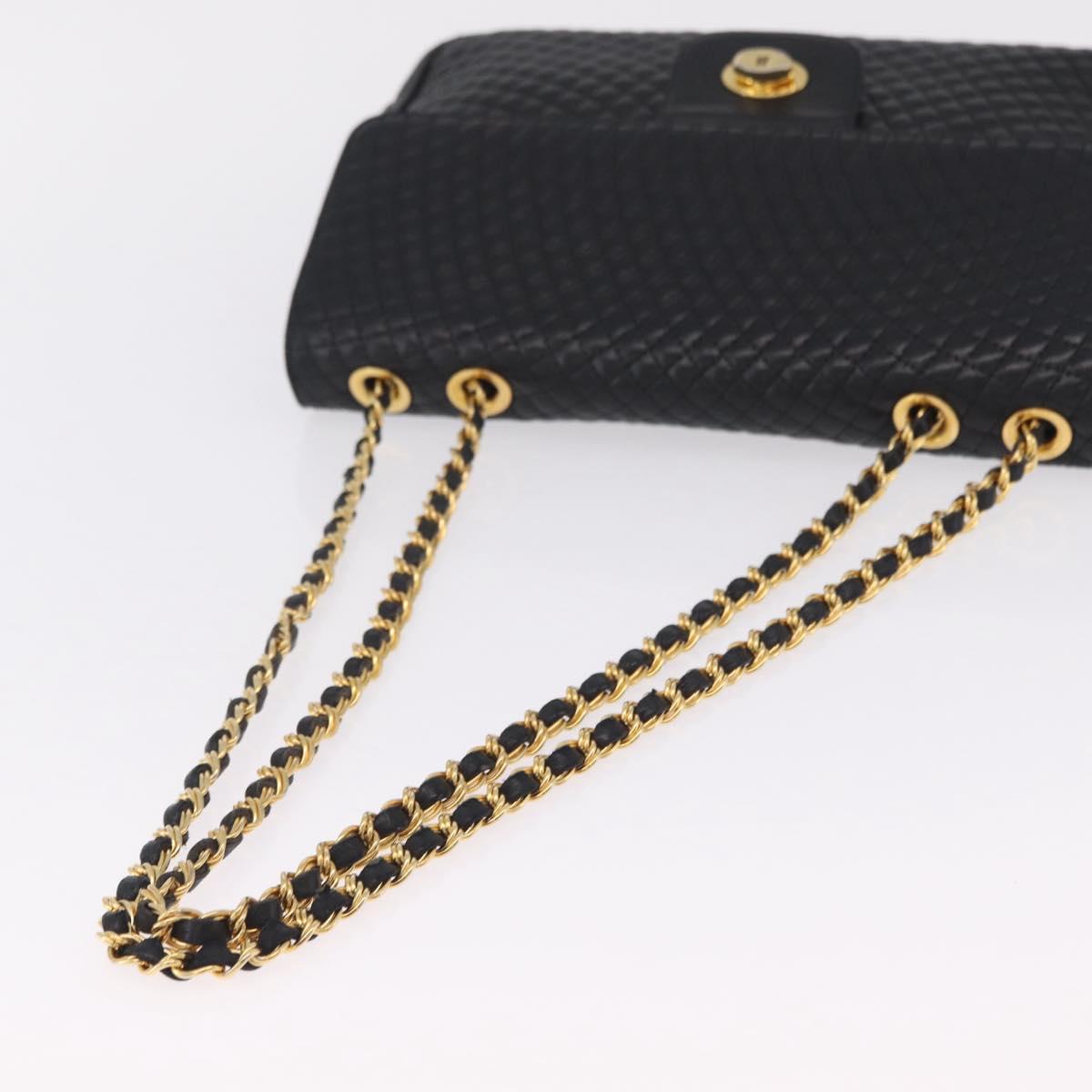 Bally Chain Shoulder Bag Leather Black Gold Auth BA16698