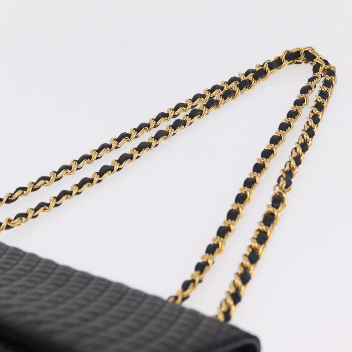 Bally Chain Shoulder Bag Leather Black Gold Auth BA16698