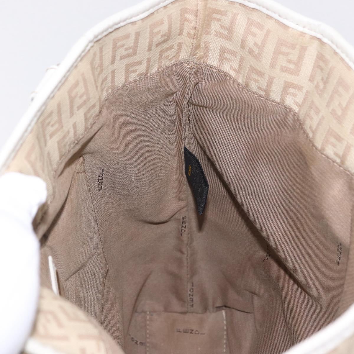 FENDI Zucchino Canvas Hand Bag Beige Gold Auth BA16701