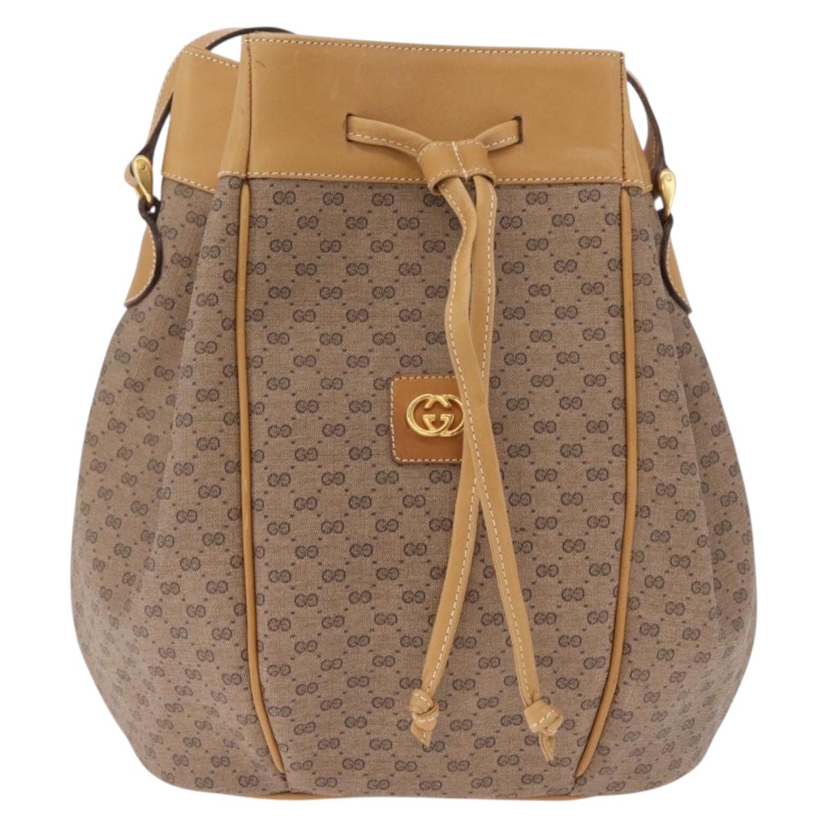 GUCCI Micro GG Supreme Shoulder Bag PVC Beige Gold Auth BA16707