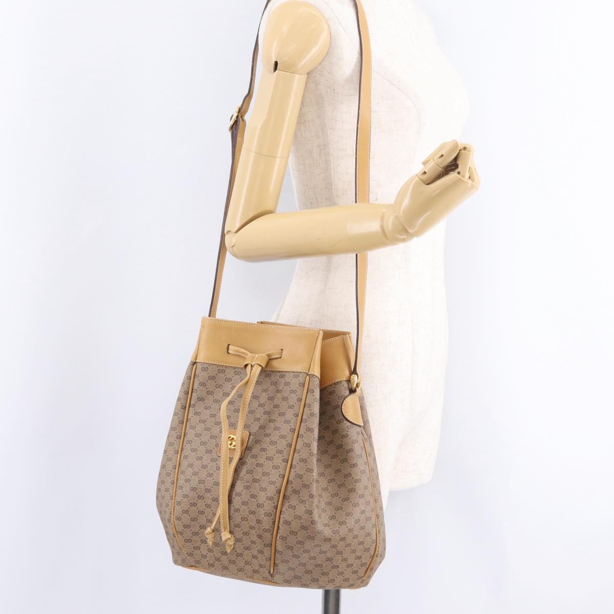 GUCCI Micro GG Supreme Shoulder Bag PVC Beige Gold Auth BA16707