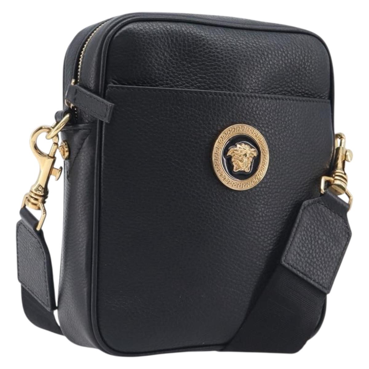 VERSACE Shoulder Bag Leather Black Gold Auth BA16708A