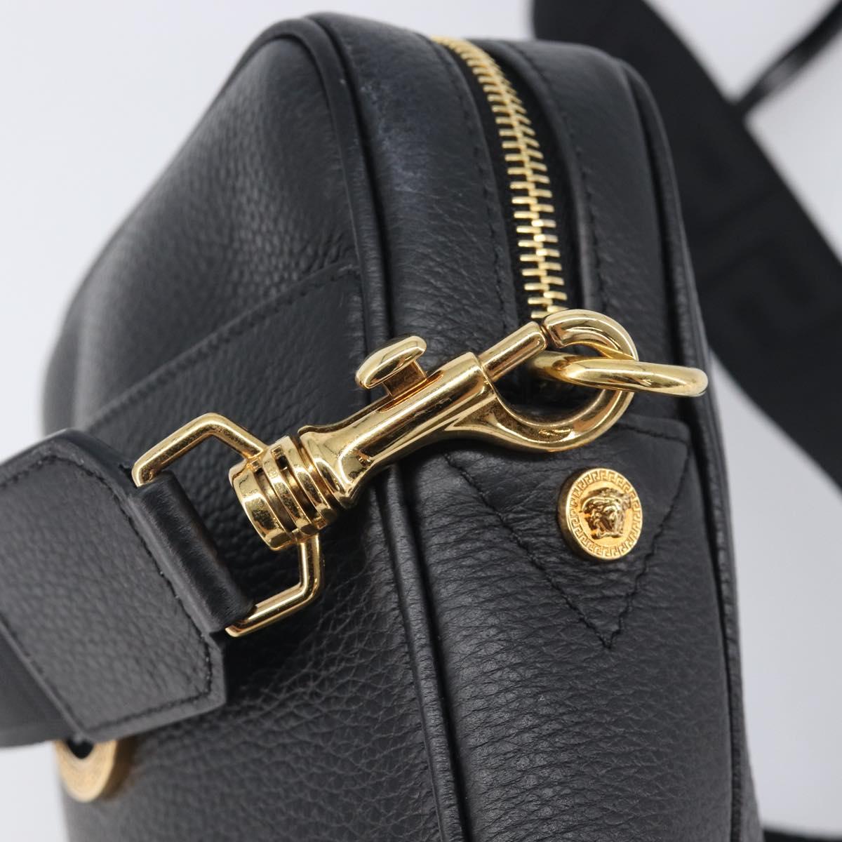VERSACE Shoulder Bag Leather Black Gold Auth BA16708A