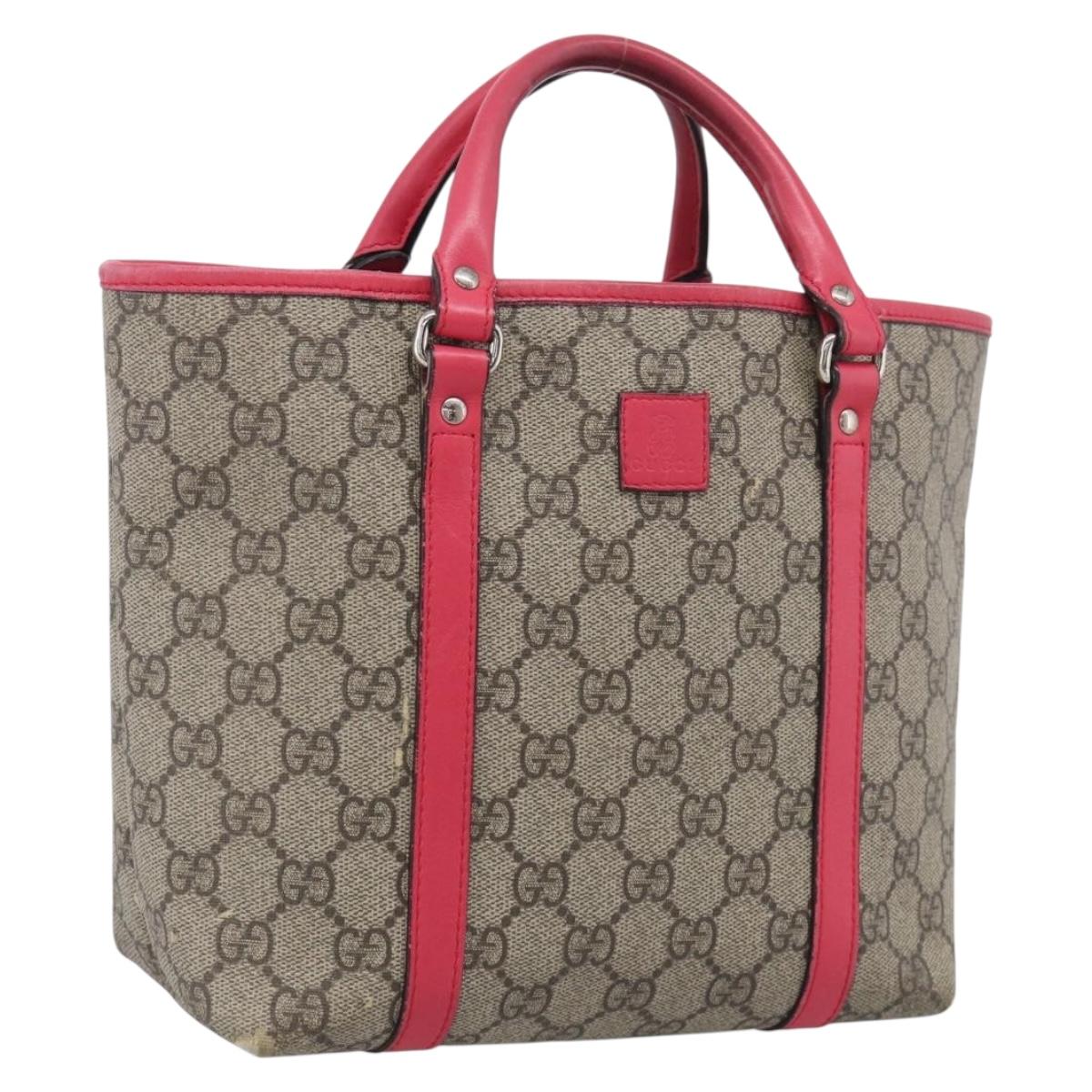 GUCCI GG Supreme Hand Bag PVC Beige Silver 297557 Auth BA16709
