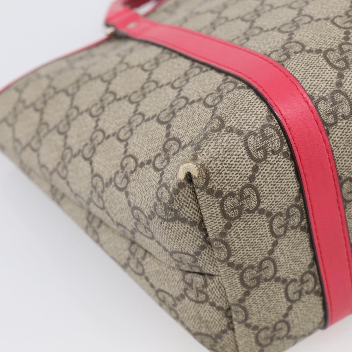 GUCCI GG Supreme Hand Bag PVC Beige Silver 297557 Auth BA16709