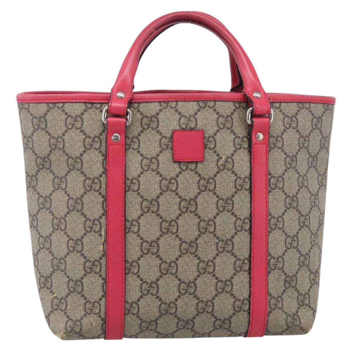 GUCCI GG Supreme Hand Bag PVC Beige Silver 297557 Auth BA16709