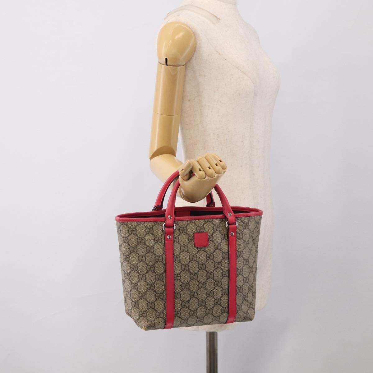 GUCCI GG Supreme Hand Bag PVC Beige Silver 297557 Auth BA16709