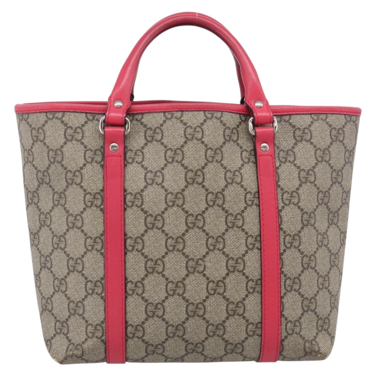 GUCCI GG Supreme Hand Bag PVC Beige Silver 297557 Auth BA16709