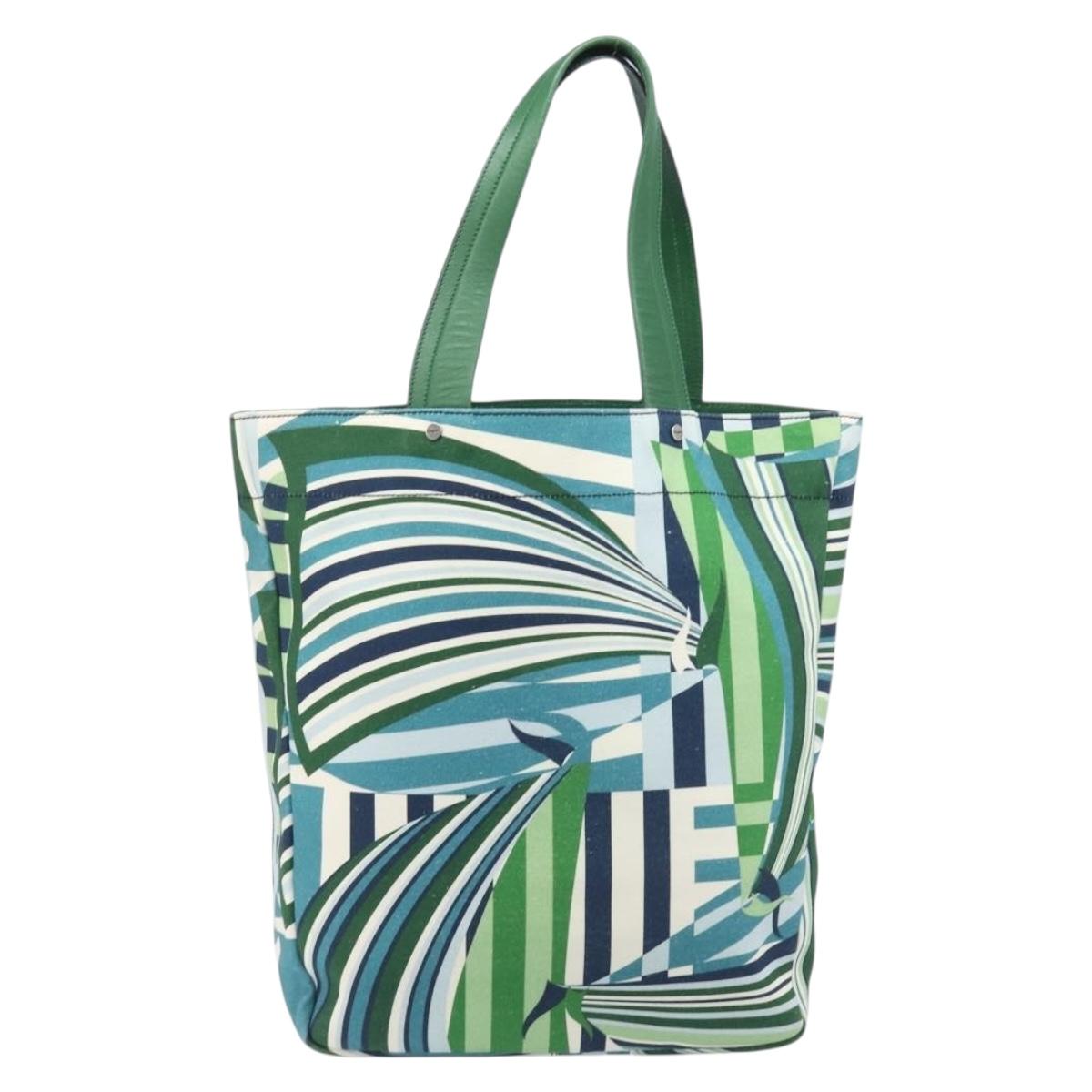 Salvatore Ferragamo Tote Bag Canvas Green Silver Auth BA16713A