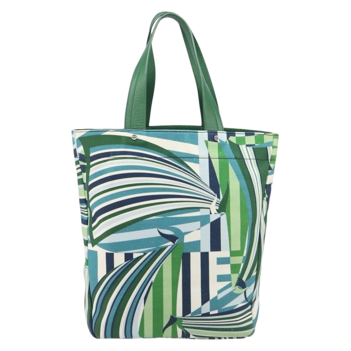 Salvatore Ferragamo Tote Bag Canvas Green Silver Auth BA16713A