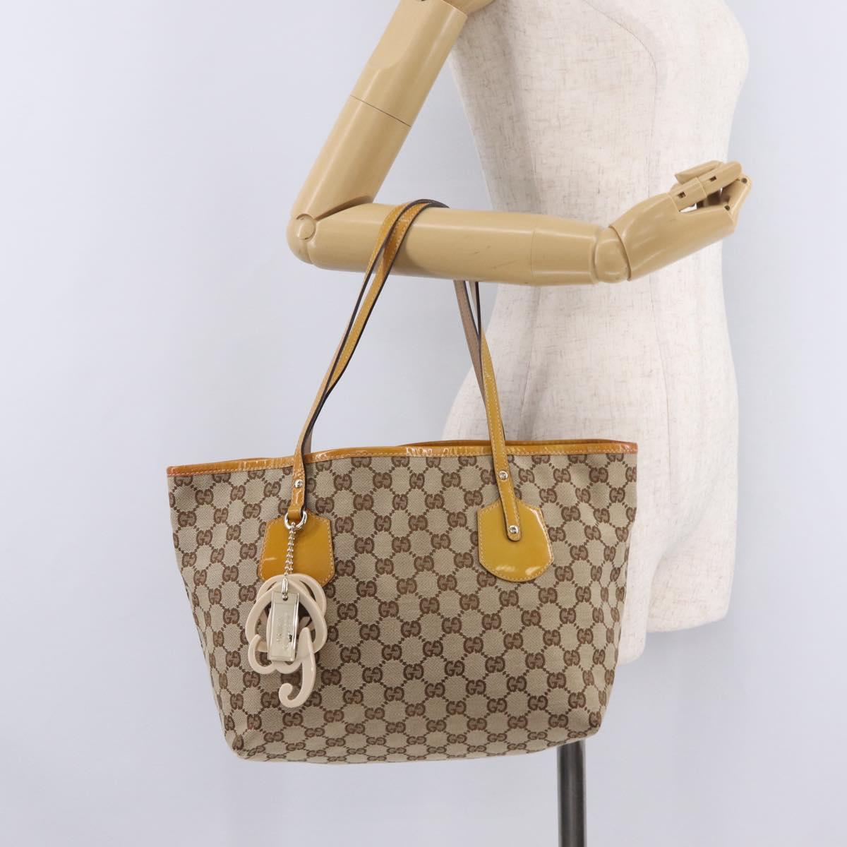 GUCCI GG Canvas Tote Bag Beige Gold 211976 Auth BA16715A