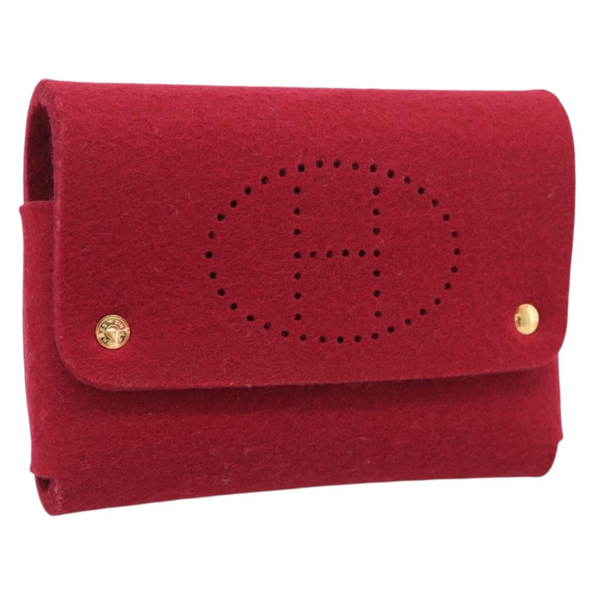 HERMES Etui Cult GM Card Case Felt Bordeaux Gold Auth BA16716M