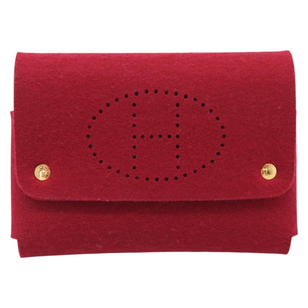 HERMES Etui Cult GM Card Case Felt Bordeaux Gold Auth BA16716M