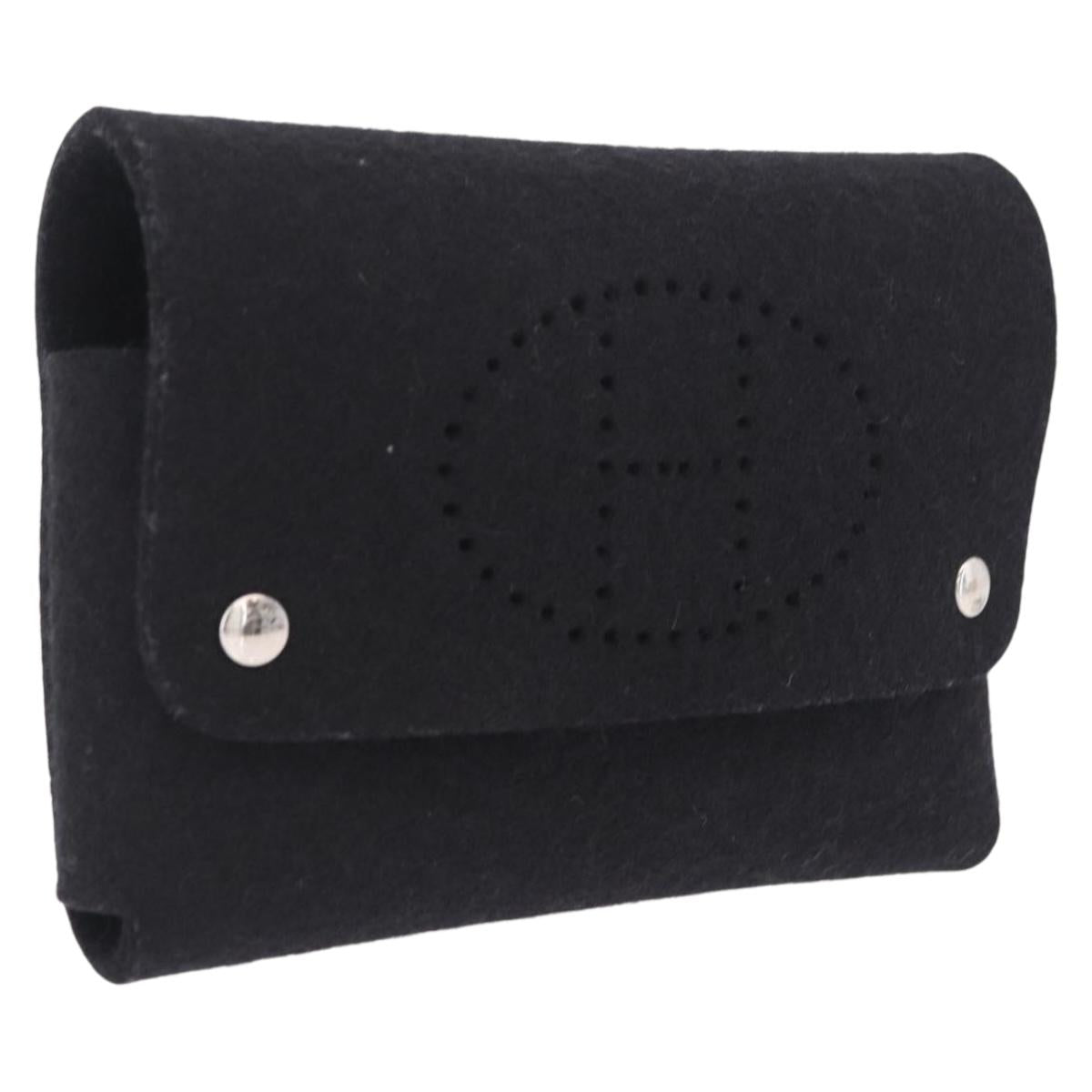 HERMES Etui Cult GM Card Case Felt Black Silver Auth BA16718M