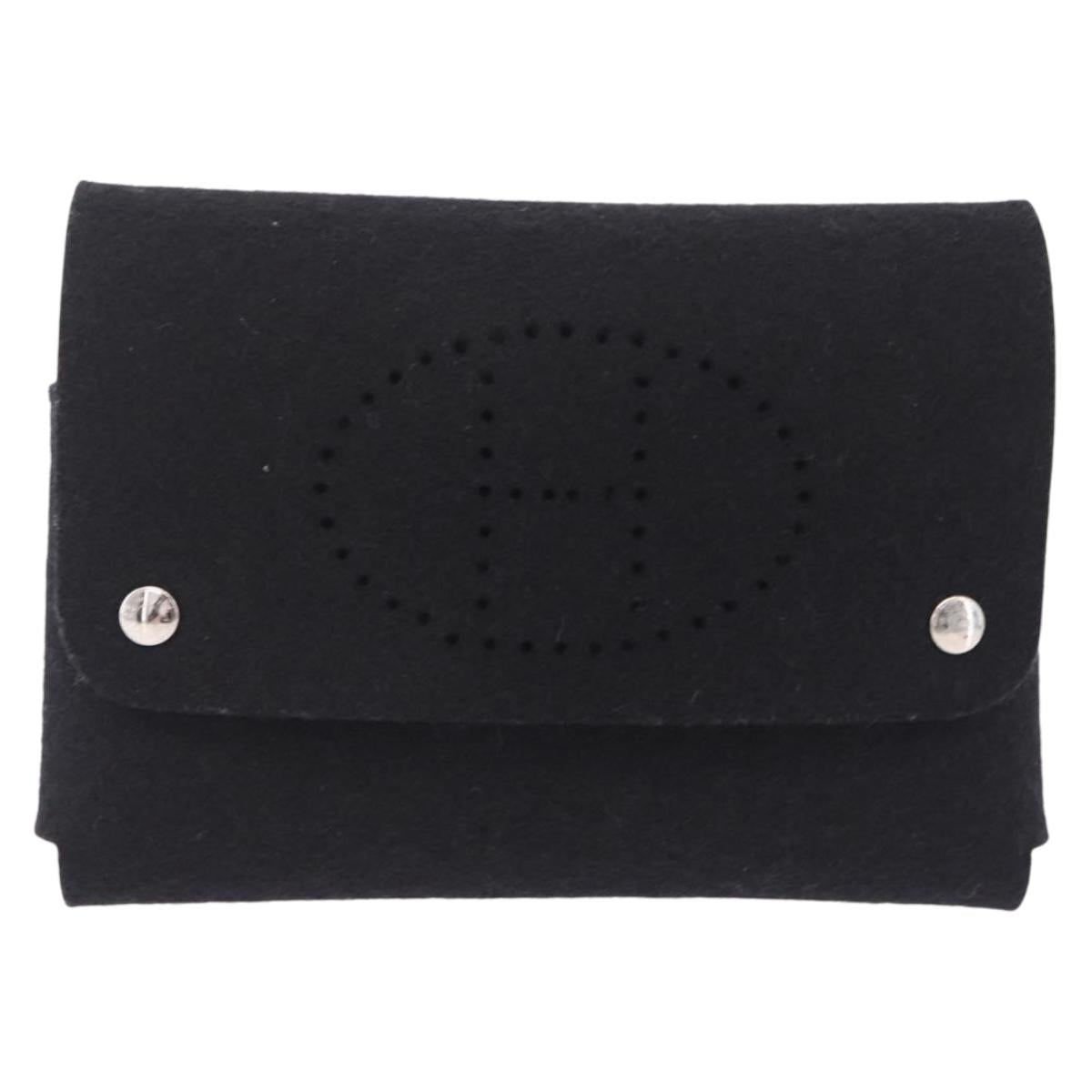 HERMES Etui Cult GM Card Case Felt Black Silver Auth BA16718M