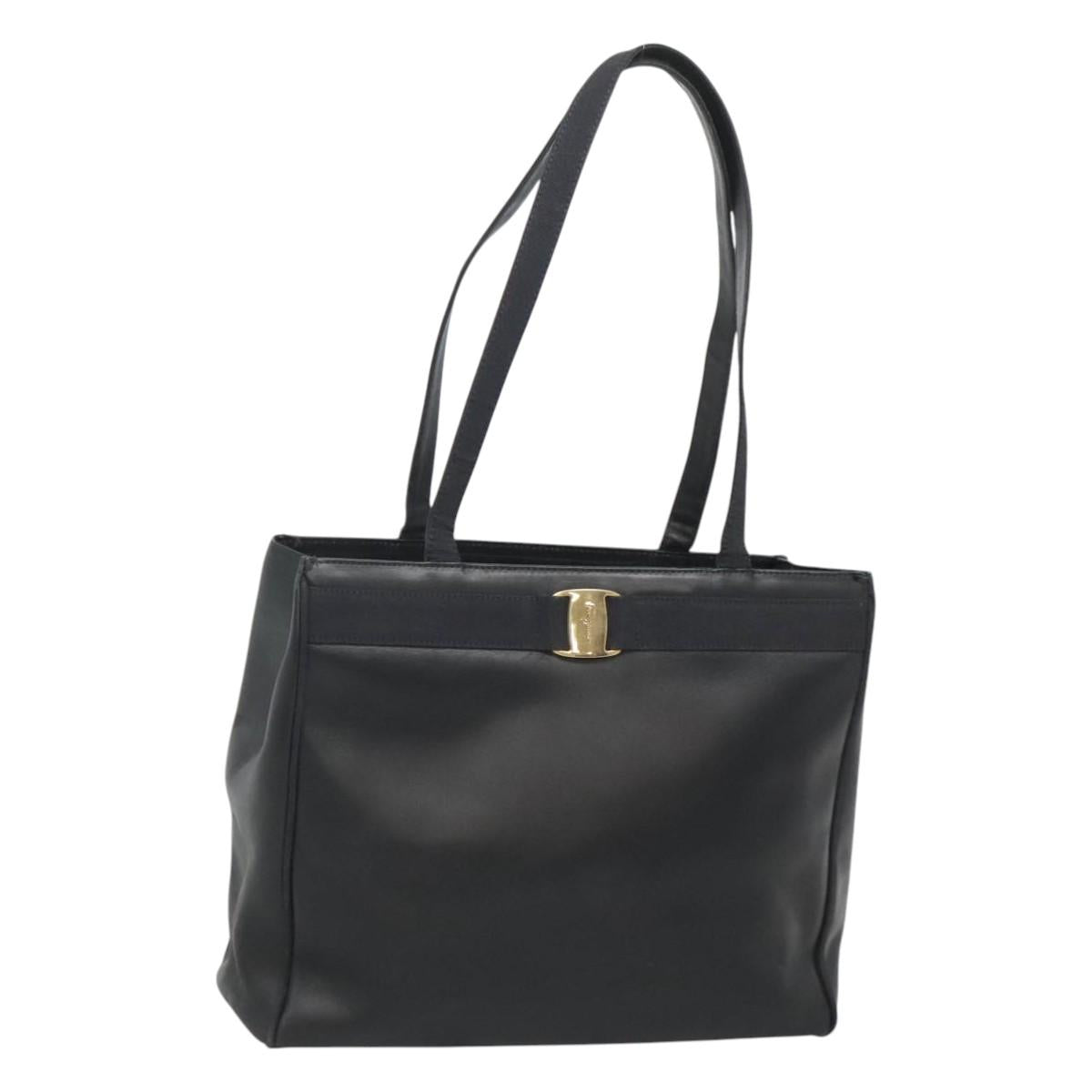 Salvatore Ferragamo Vala Tote Bag Leather Black Gold Auth BA1672