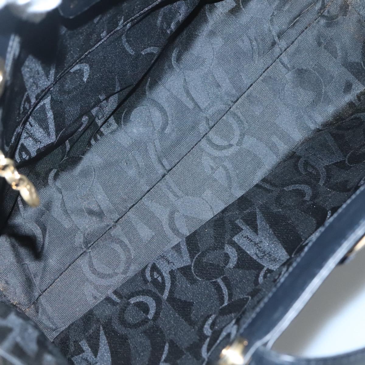 Salvatore Ferragamo Vala Tote Bag Leather Black Gold Auth BA1672