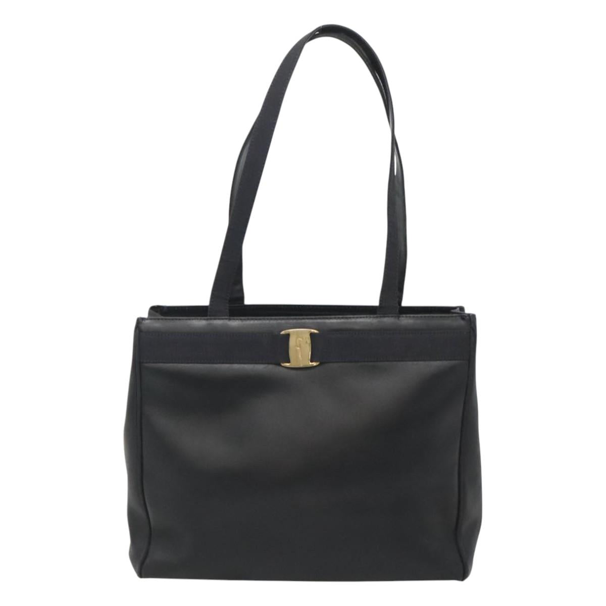 Salvatore Ferragamo Vala Tote Bag Leather Black Gold Auth BA1672
