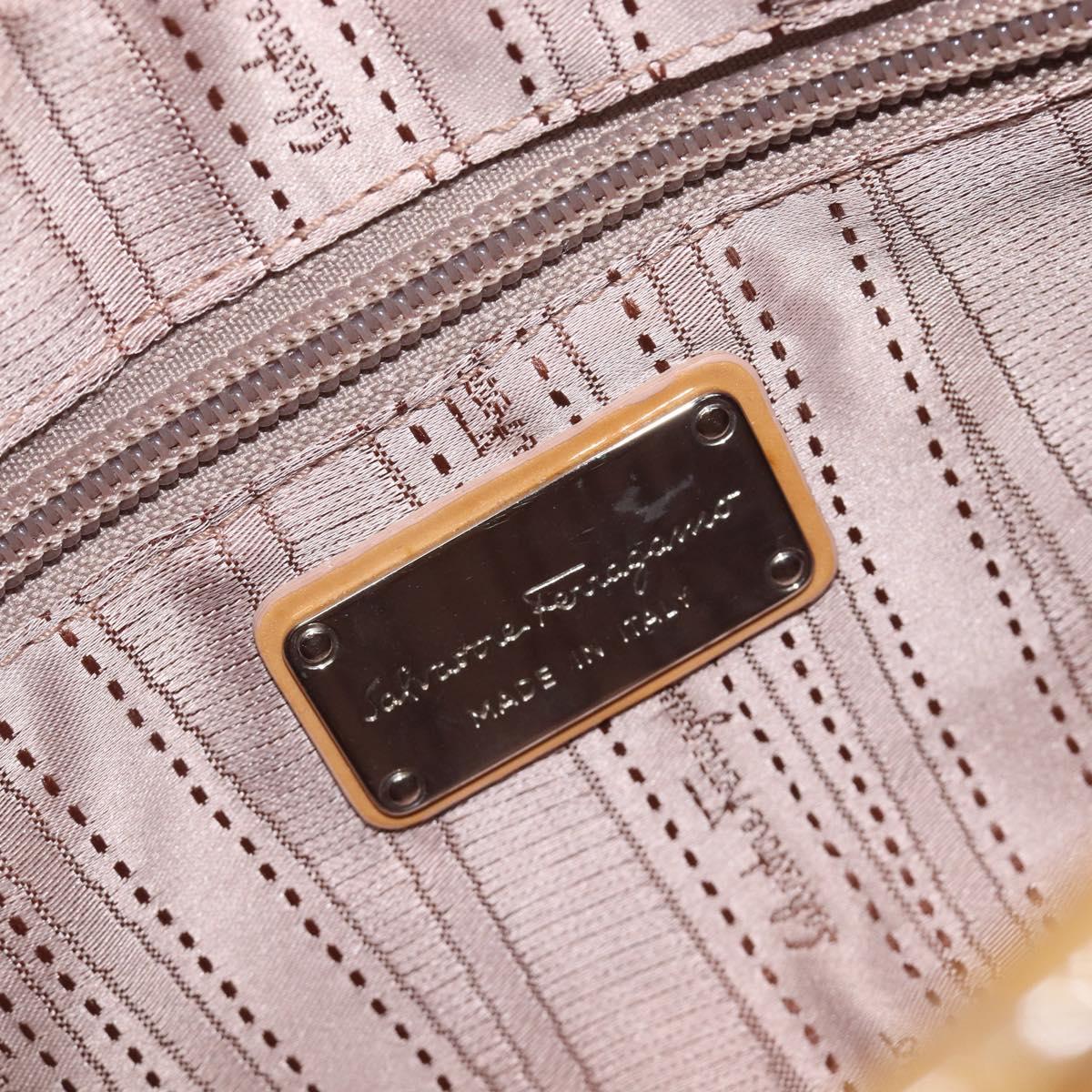 Salvatore Ferragamo Vala Shoulder Bag Patent Leather Beige Silver Auth BA16722