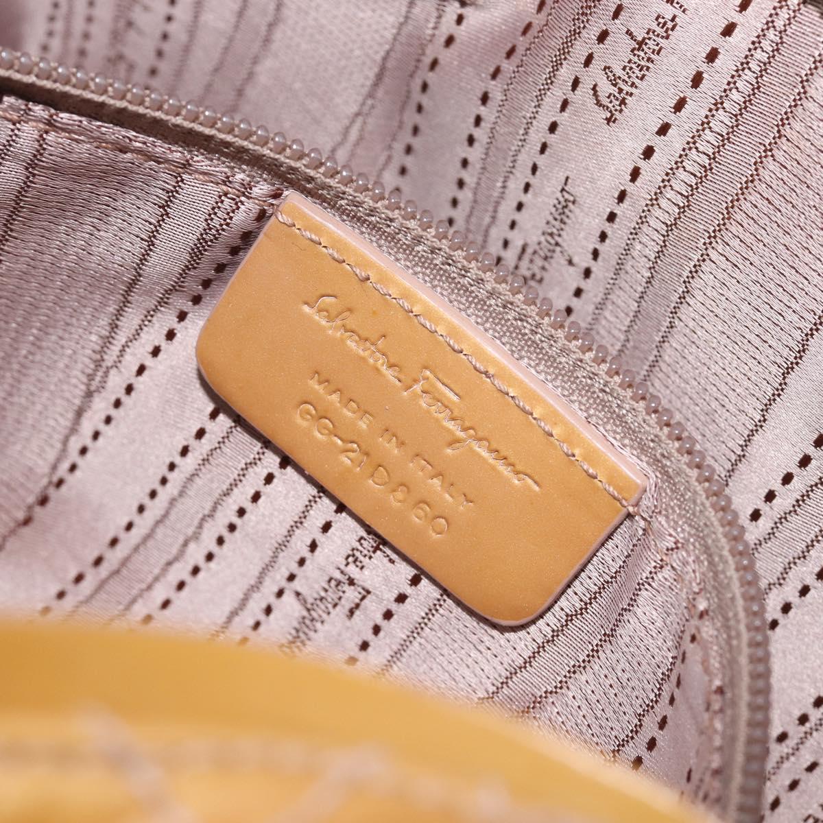 Salvatore Ferragamo Vala Shoulder Bag Patent Leather Beige Silver Auth BA16722