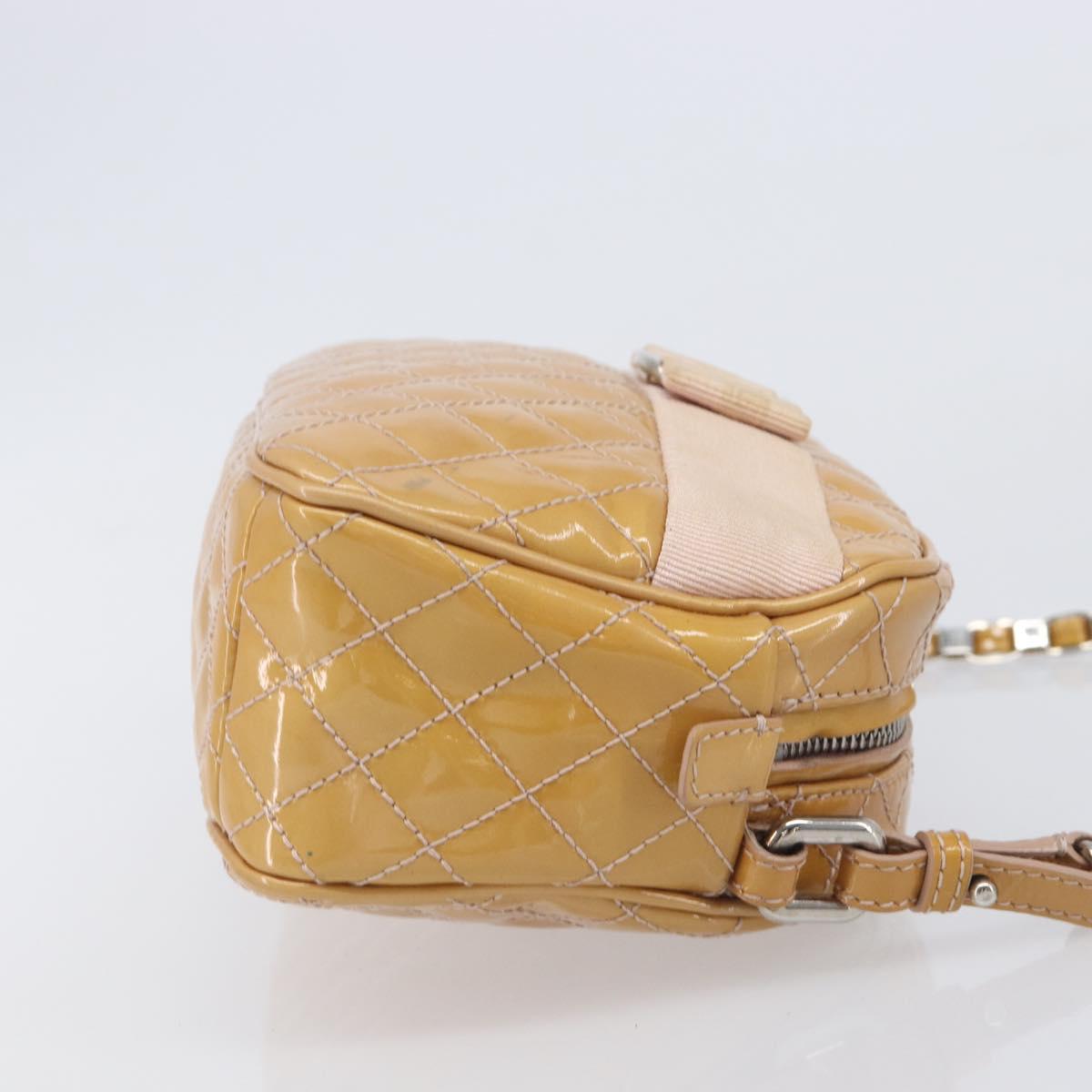 Salvatore Ferragamo Vala Shoulder Bag Patent Leather Beige Silver Auth BA16722
