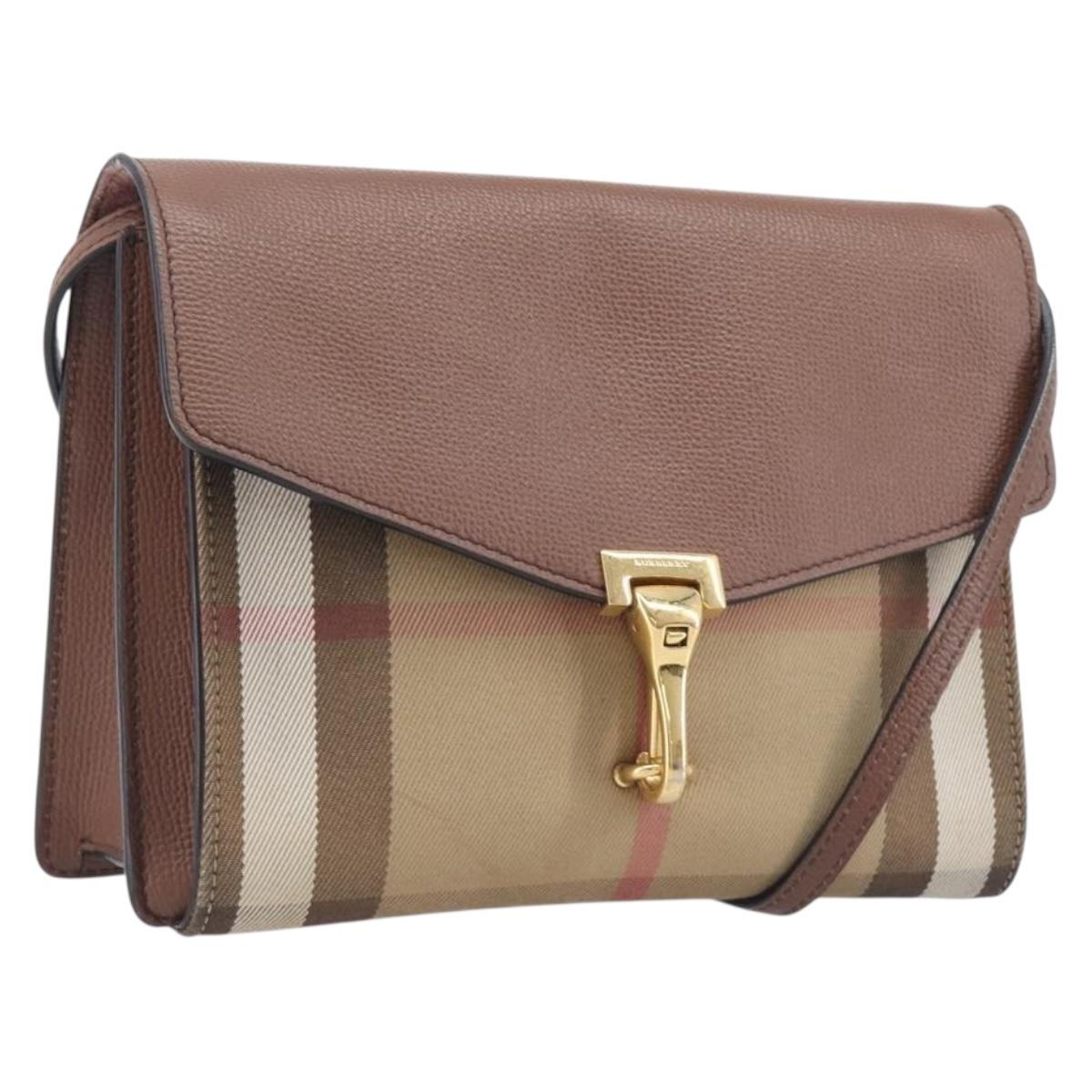 BURBERRY Nova Check Shoulder Bag Canvas Beige Gold Auth BA16725A