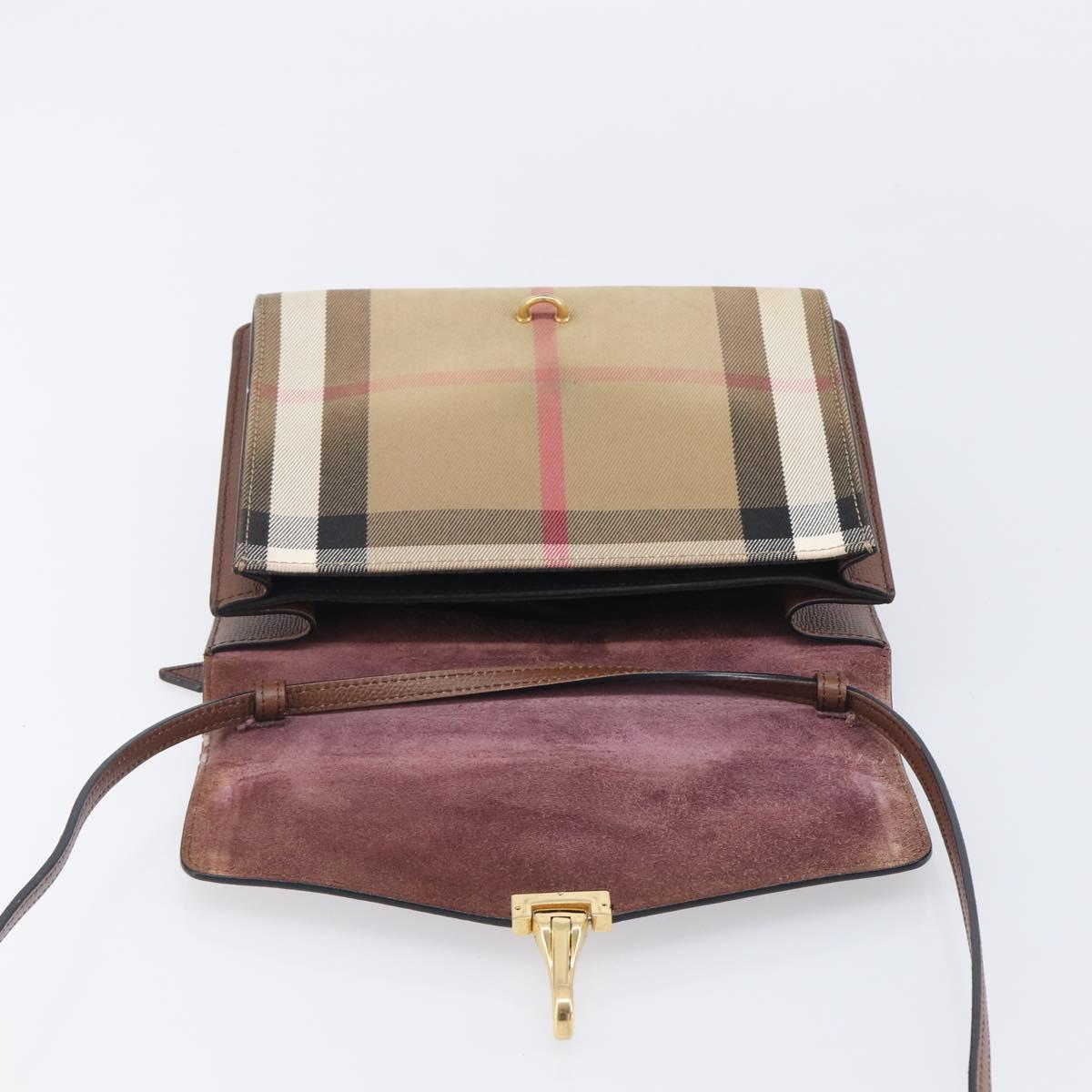 BURBERRY Nova Check Shoulder Bag Canvas Beige Gold Auth BA16725A