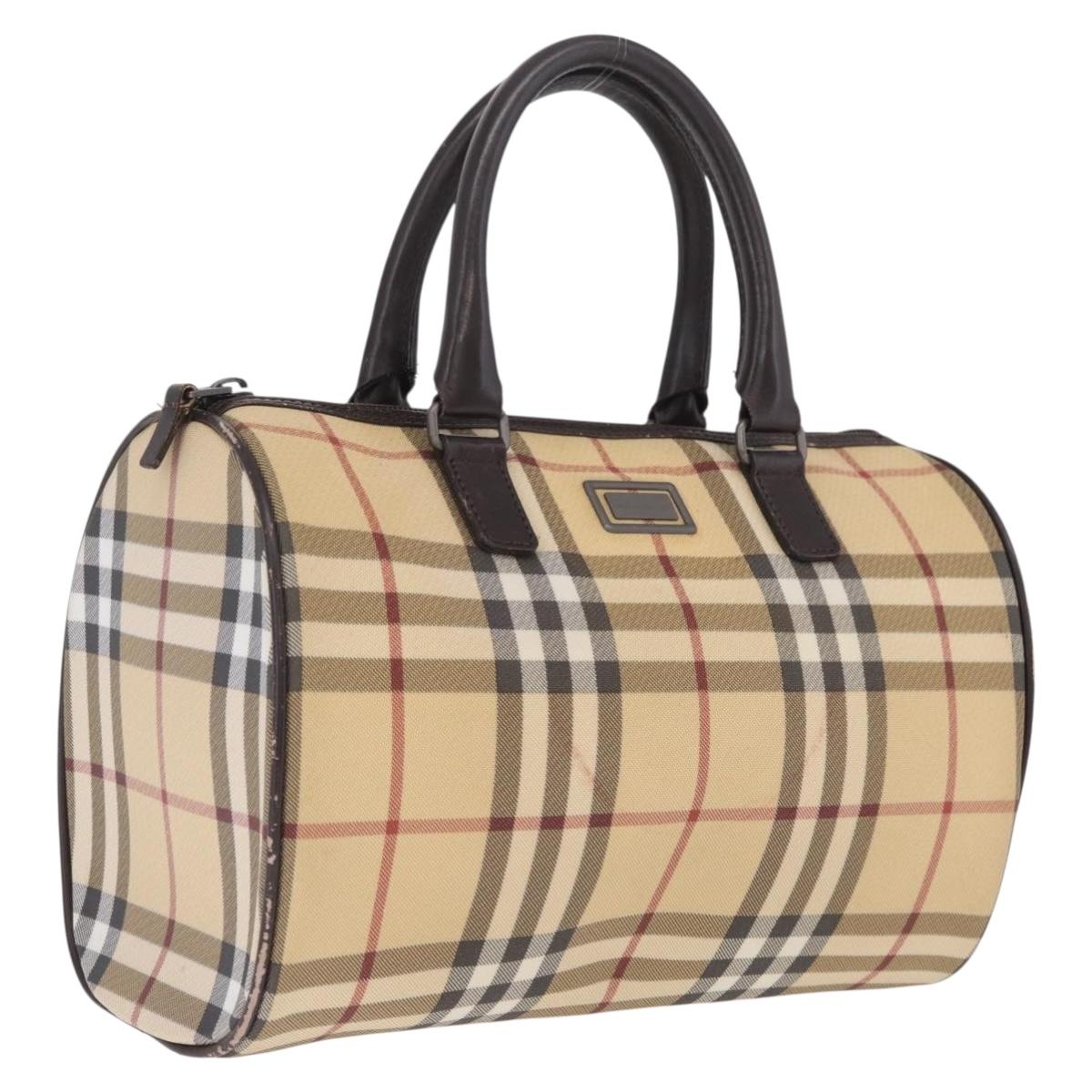 BURBERRY Nova Check Hand Bag PVC Beige Auth BA16734