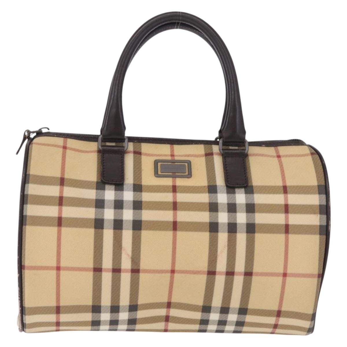 BURBERRY Nova Check Hand Bag PVC Beige Auth BA16734